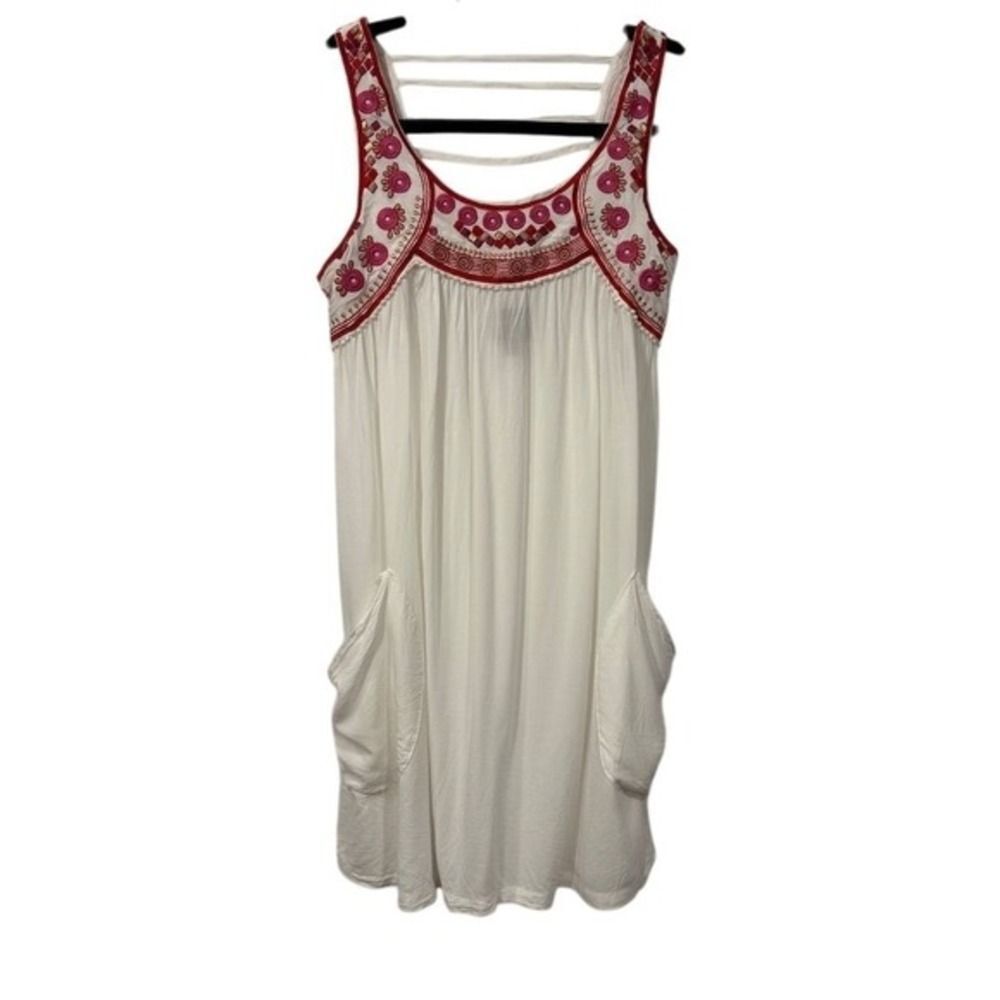 For Cynthia Womens Embroidered Sleeveless Summer Dress XS Pockets Festival Beach